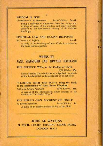 1956 Gospel of the Holy Twelve John M. Watkins Edition - Back Cover - Herbs Yielding Seed
